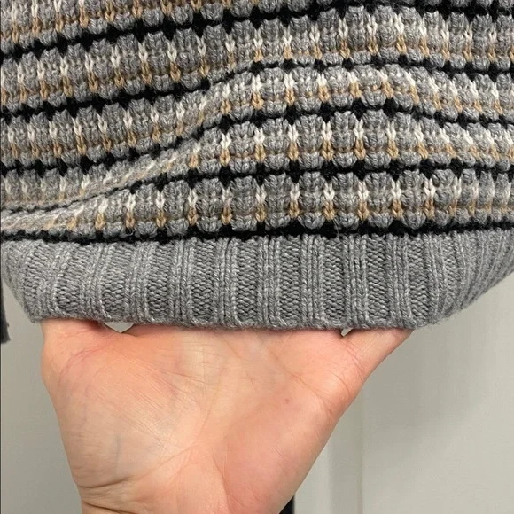 Boden Gray/BlackWhite/Tan Striped Sweater Wool Crew Neck Rib Cuffs & Hem Sz 2 - Picture 5 of 13